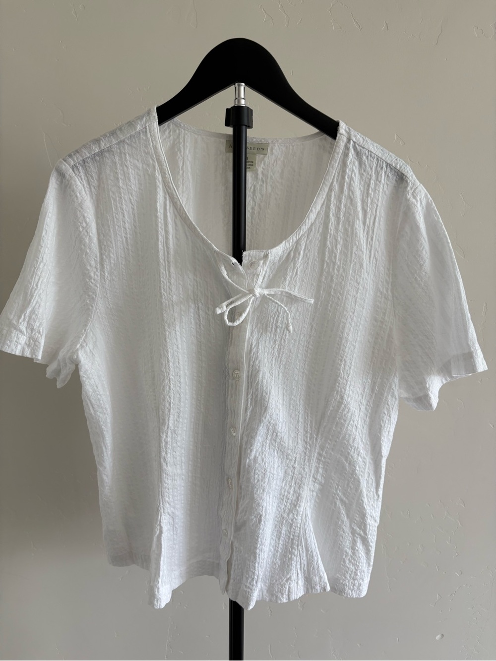 Appleseed’s White 100% Cotton Textured Tie Waist Blouse Size 18